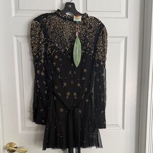 FARM Rio Black and Brown Beaded Dress